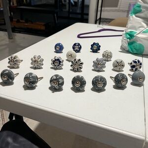 Set of Decorative Knobs in Blue and Gray